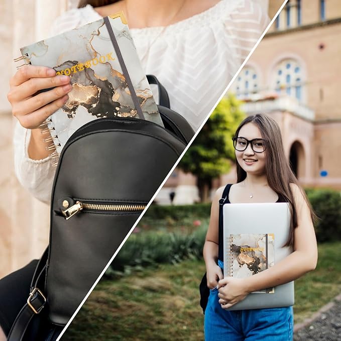 Spiral Notebooks for Work, 240 Pages Lined Spiral Journal Notebook, 5 Subject A5 College Ruled Journals for Writing, 8.6”x6.2''Journaling Notebooks for School Office Supplies (Grey Marble)