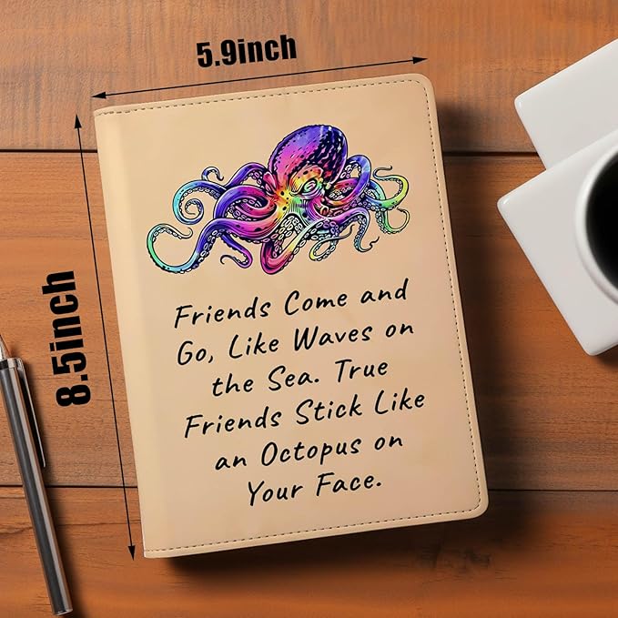 Friendship Gift Best Friends Leather Notebook Octopus Gift Leather Journal Notebook Christmas Birthday Gift for Friends Sister Brother (friends come)