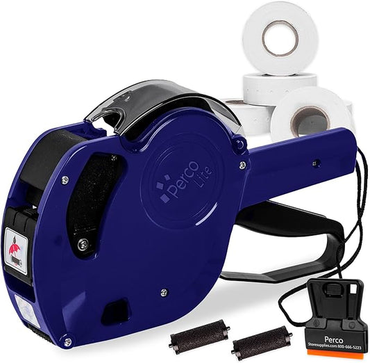 Perco Lite 1 Line Dater Gun with Labels Kit - Includes 5,000 Blank White Labels, 2 Ink Rollers, 1 Ink roll and Labels Pre-Loaded