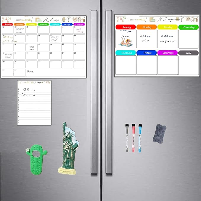 Magnetic Dry Erase Calendar for Refrigerator,Fridge Calendar Magnet Combo - Ideal for Dry Erase, Magnetic Calendar, and Home Decor
