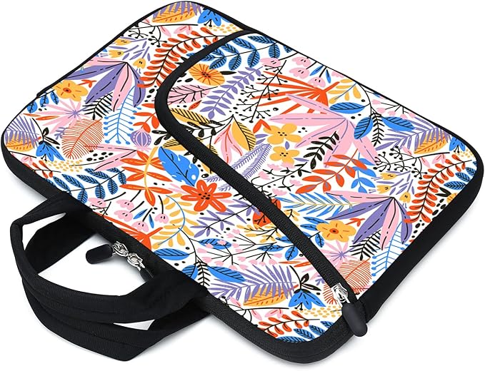 11.6" 12.2 inches Laptop Sleeve Chromebook Case Ultrabook Case Notebook Sleeve Tablet Case Neoprene Handle Sleeve for Men Women, Two Pockets Fit Apple MacBook Air Samsung Acer HP DELL(Flowers-1)