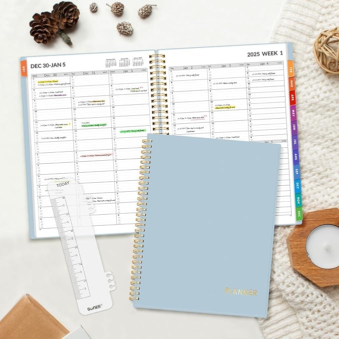 SUNEE 2025 Appointment Book, Quarter-Hourly, Weekly & Monthly - from January 2025 - December 2025, 8.5"x11" Weekly Planner, Flexible Cover, Note Pages, Pockets, Bookmark, Spiral Binding, Blue