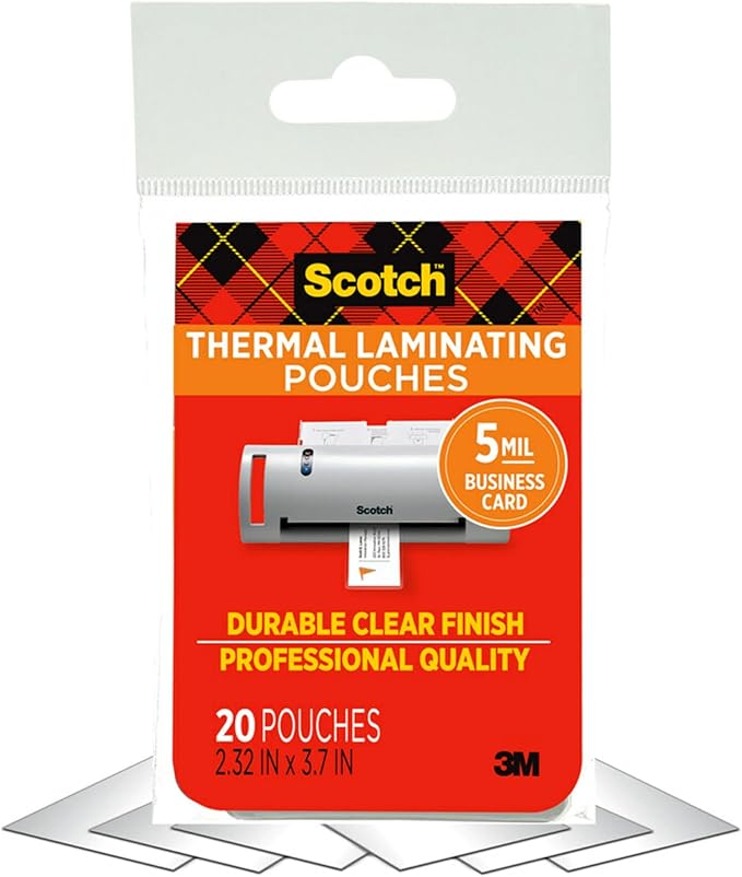 Scotch Thermal Laminating Pouches Premium Quality, 5 Mil Thick for Extra Protection, 20 Pack Business Card Size Laminating Sheets, Our Most Durable Lamination Pouch, 2.3 x 3.7 inches (TP5851-20)