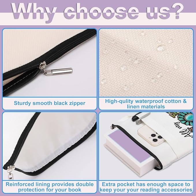 Inspirational Western Faith Christian Gifts Book Sleeve Book Cover Religious Cowgirl Accessories for Women Mom Girls Friendship Christmas Birthday Book Lovers Gifts Book Protector with Zipper