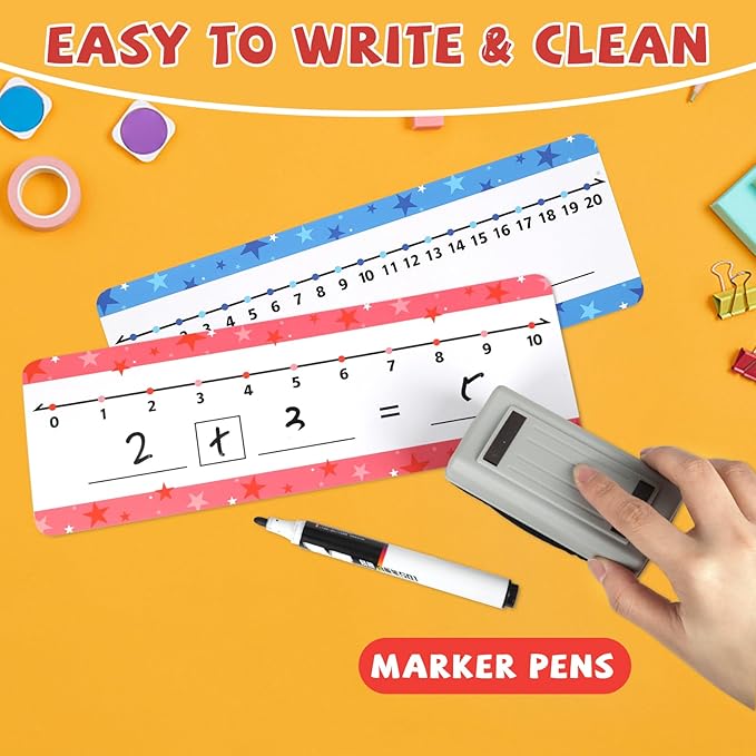 32 Pack Dry Erase Number Line Board Card Lapboard Double Sided Writable and Erasable Board Card Featuring 0-10 Number Line On One Side 0-20 On The Other for Kids Students Math Manipulatives (11.5”x4”)