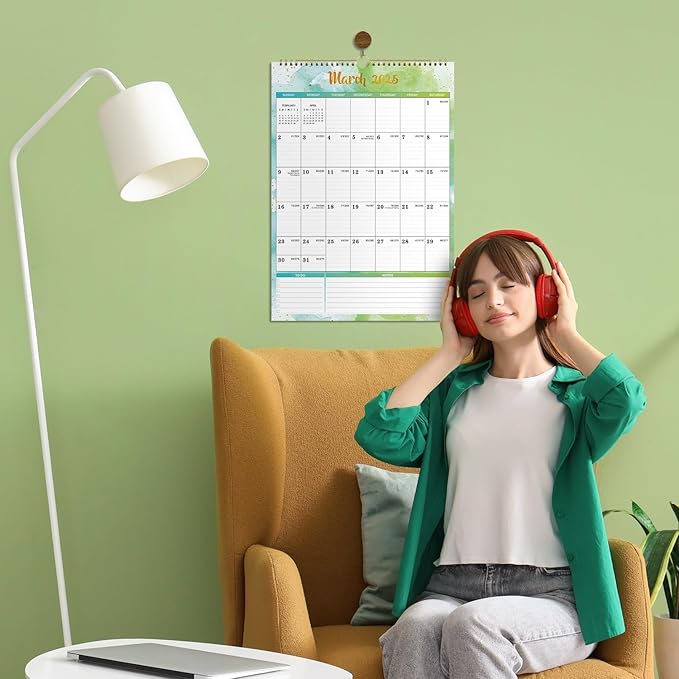 2025 Wall Calendar - Wall Calendar 2025, 12" x 17", Jan.2025 - Dec.2025, 2025 Calendar with 12 Months, Twin-Wire Binding + Hanging Hook + Large Ruled Blocks with Julian Dates
