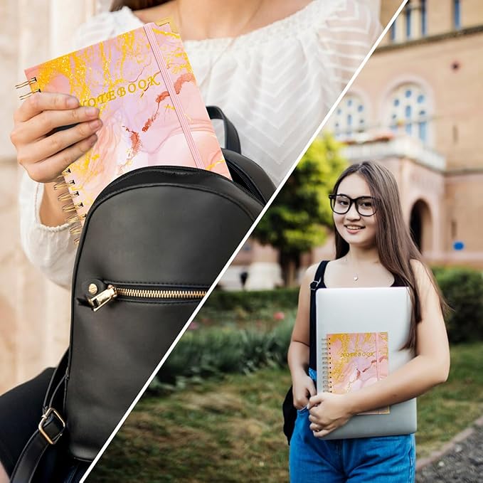 Spiral Notebooks for Work, 240 Pages Lined Spiral Journal Notebook, 5 Subject A5 College Ruled Journals for Writing, 8.6”x6.2''Journaling Notebooks for School Office Supplies (Pink Marble)