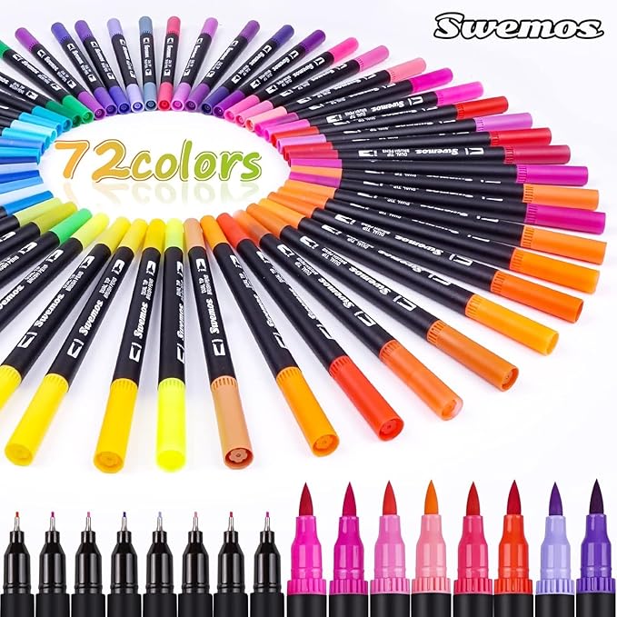 Markers for Adult Coloring Book, 72 Colors Art Markers Set Dual Tip Brush Pen, Coloring Markers Fine Point Artist Drawing Paintings Diaries Journaling Art projects Art Supplies with Case