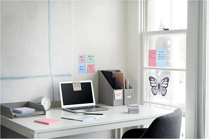 Post-it 100% Recycled Paper Super Sticky Notes, 3 in. x 3 in., 12 Pads, 70 Sheets per Pad, Wanderlust Pastels, School Supplies and Office Products