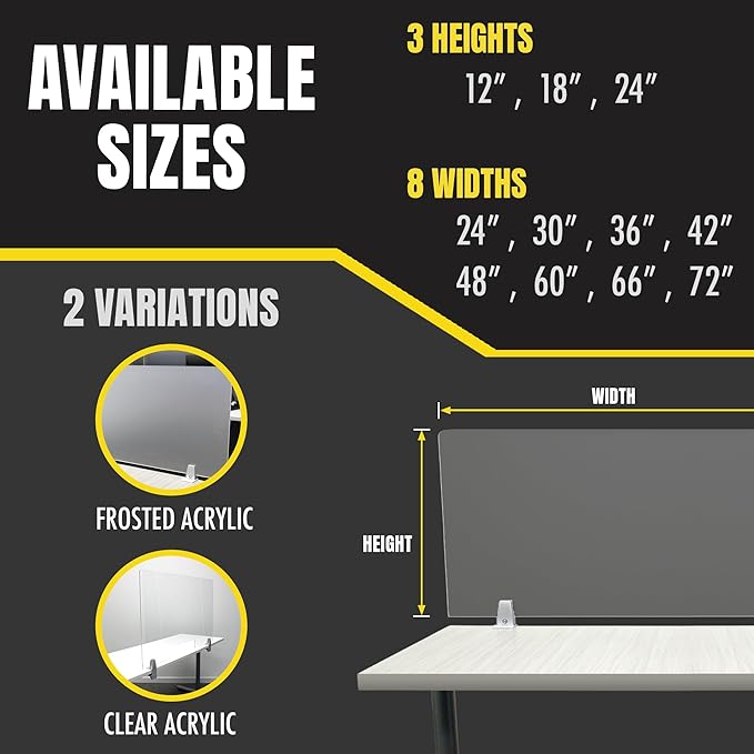 Obex Clear Acrylic Desk Mounted Privacy Panel, 12", Aluminum