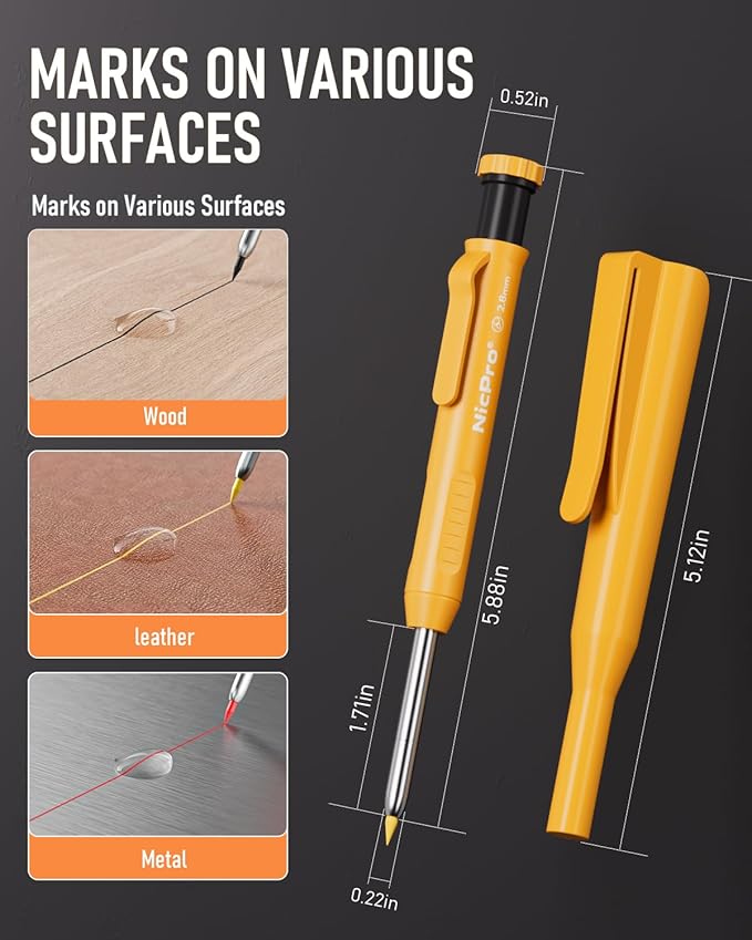 Nicpro 3 Pack Carpenter Pencil with Sharpener & Holder, Mechanical Carpenter Pencils with 39 Refills (Red, Black, Yellow), Heavy Duty Construction Pencils Woodworking Pencils for Contractor, Architect