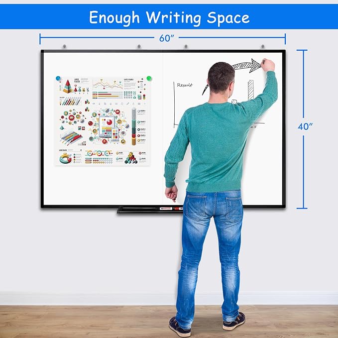 White Board Dry Erase 60x40, Maxtek Large Magnetic Whiteboard Black Dry Erase Boards for Wall, Aluminum Presentation Wall-Mounted Marker Board with a Long Pen Tray for School, Classroom, Office & Home