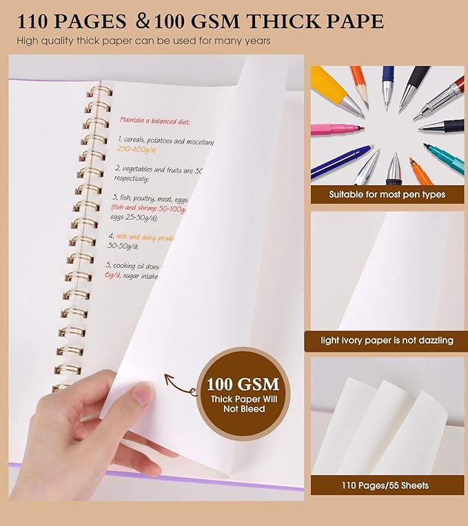 Blank Spiral Notebook Journal 8.5” x 11”, A4 Large Sketch Book for Women Men, 100 GSM Blank Paper Drawing Notebook, Plastic Hardcover Spiral Bound Sketchbook for Sketching Work School Writing, Purple