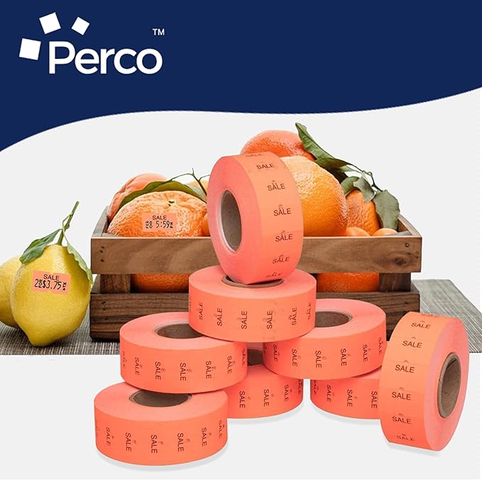 Perco 1 Line Fluorescent Red Sale Labels - 80 Rolls, 10 Sleeves, 80,000 Blank Price and Date Gun Labels for Perco 1 Line Price and Date Guns - Made in USA