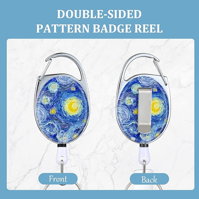 3 Pack Badge Reels Retractable,Double Sided Color Print Pattern Retractable Badge Holders,with Retractable Keychain, Badge Clip and Key Ring,Durable Nylon Retractable Rope