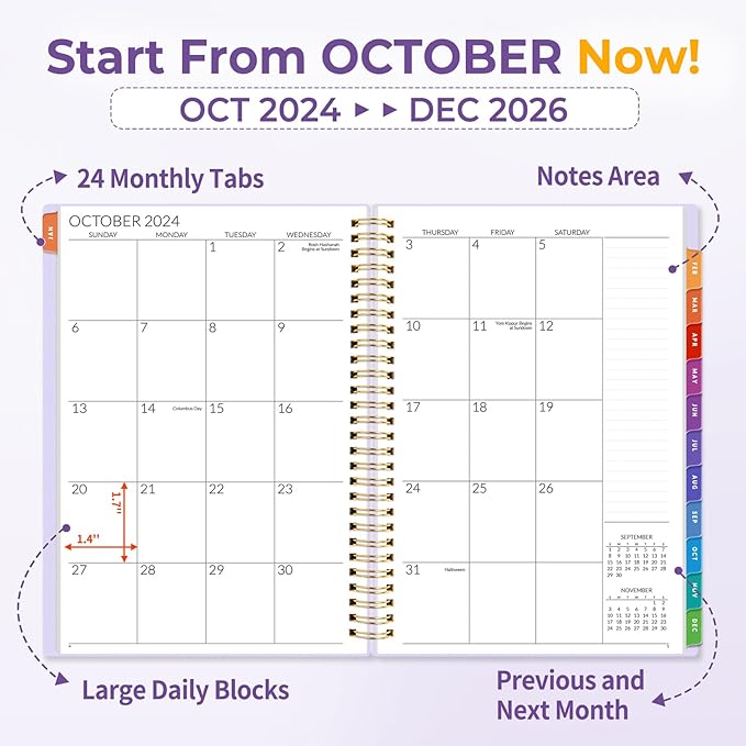 SUNEE 2025-2026 Monthly Planner - 24 Months (Jan 2025 - Dec 2026) Monthly Planner - 7"x10" Monthly Spreads & Yearly Planner, Purple