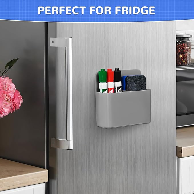 Magnetic Dry Erase Marker Holder, Magnetic Pen Holder for Fridge, Magnetic Marker Holder, Whiteboard Marker Holder for Locker Accessories, School, Office, Home, Magnetic Cup, 1 Pack, Grey