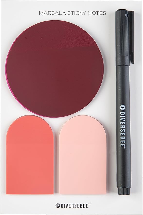 DiverseBee Transparent Sticky Notes (Includes Quick Dry Pen), Cute Clear Sticky Tabs, Translucent Page Flags Book Markers Stickers, Planner Accessories Bible Journaling Study Office Supplies (Marsala)