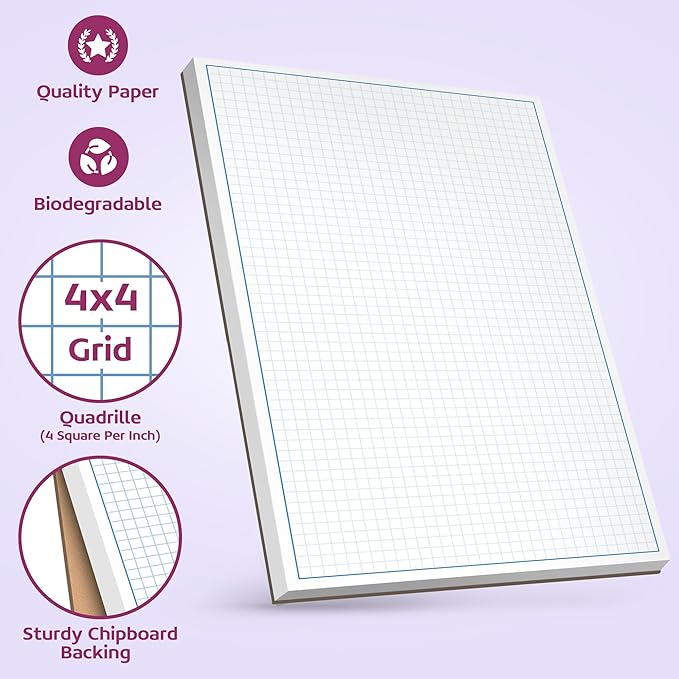 Graph Paper Pad for Blueprint Drawings, Drafting, Engineering Drawing, and Planning - Graph Paper 8.5x11 Blueprint Quadrille Grid Paper Pads with Blue Lines, High Brightness 50 Sheets (1-Pack)