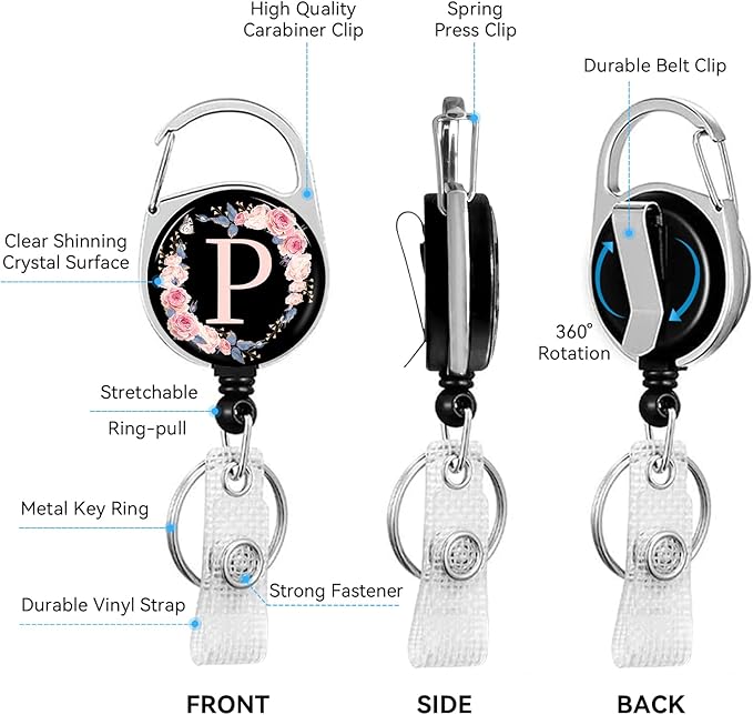A-Z Badge Holder with Retractable Reel and Breakaway Lanyard Badge Clips Retractable Heavy Duty Badge Reel,Keychain,ID Holder with Breakaway Lanyard for School Nurse Office Teen P