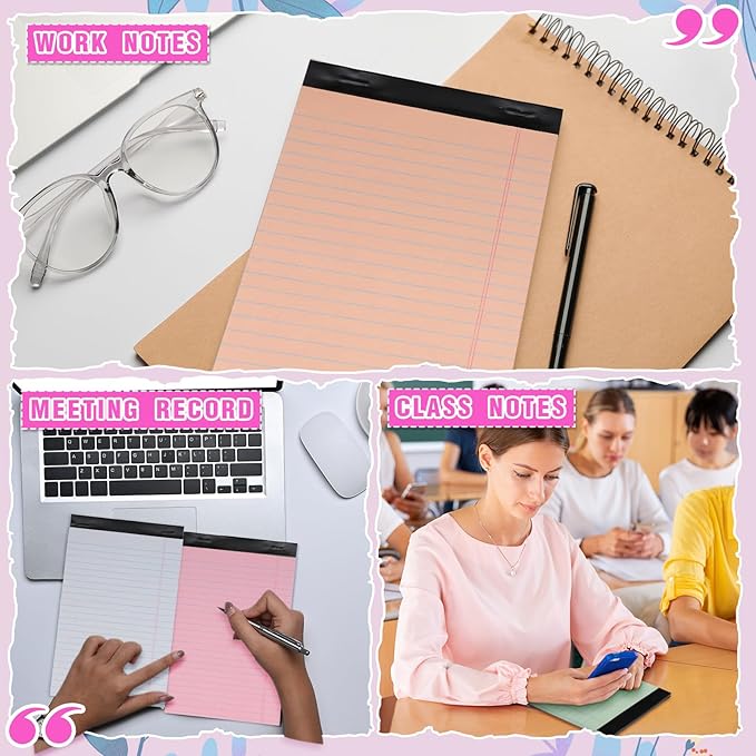 Lincia 24 Pcs 5" x 8" Colored Note Pads Mini Legal Pads Ruled 50 Sheets Per Micro Writing Pads Perforated and Lined for College Office Supplies (Sweet Colors)