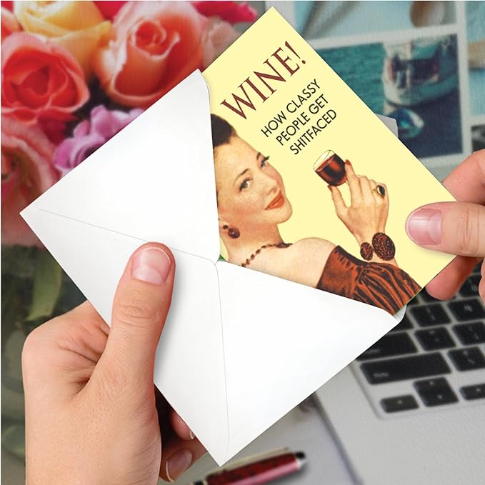 NobleWorks - 1 Funny Vintage Birthday Card - Hilarious Retro Greeting, Grown-Up Humor for Happy Birthdays - Wine Ephemera 0830