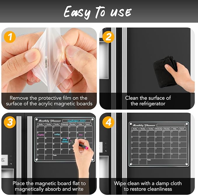 DIYMAG Acrylic Magnetic Dry Erase Calendar for Fridge, Clear Acrylic Calendar Planning Board Magnetic Monthly Planner Menu for Refrigerator with 3 Highlight Markers