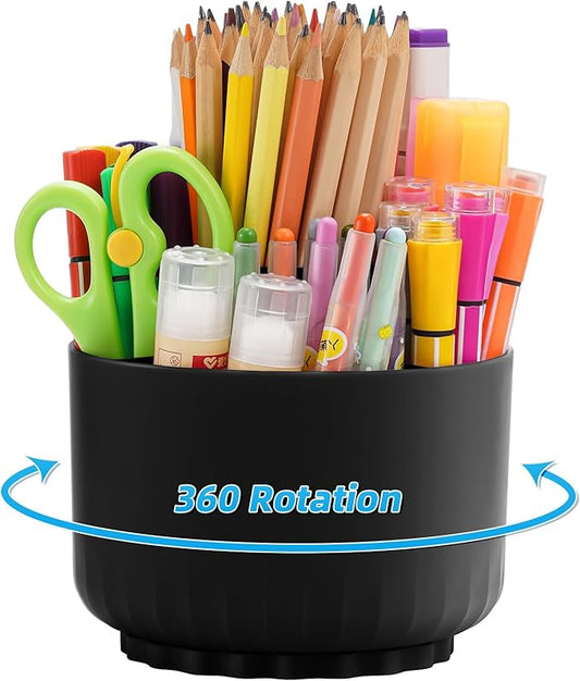 Marbrasse Desk Organizer, 360-Degree Rotating Pen Pencil Holder for Desk, Desk Organizers and Accessories with 5 Compartments Pencil Organizer, Art Supply Storage Box Caddy for Office, Home (Black)