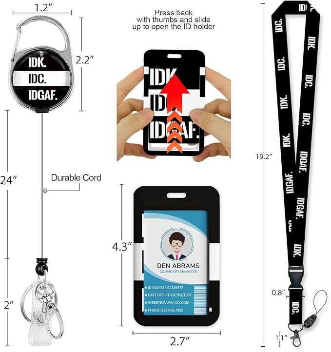Lanyards for Id Badges, Funny Badge Holder with Retractable Badge Reel Belt Clip, IDK Work Card Name Tag Keychain Lanyard Vertical ID Card Protector for Women Nurse Doctor Teacher Student