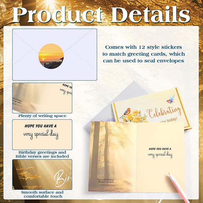 36 Set 4 x 6 Inch Religious Birthday Cards Bulk with Scripture Christian Birthday Cards with Envelopes Faith Based Greeting Blessings Boxed Assortment Gift(Landscape)