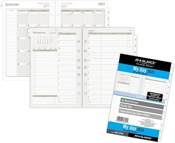 AT-A-GLANCE 2025 Planner, Daily & Monthly, 5-1/2" x 8-1/2", Desk Size, Two Page Per Day Refill, Loose-Leaf (481-225A-25)