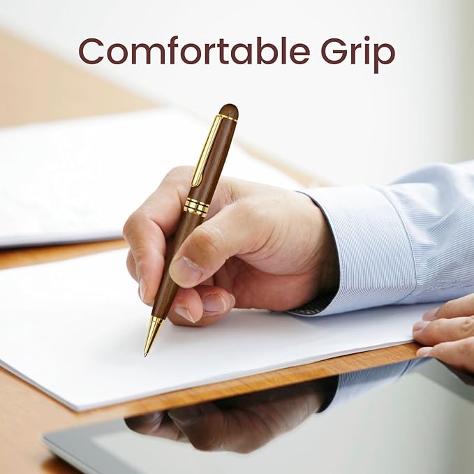 Cambond Ballpoint Pens Metal Pen - Wood Pen with Gift Box Fancy Pens Christmas Gift Nice Pens Set for Men Women Employee Journaling Executive Black Ink 1.0mm, 3 Pens with 3 Extra Refills