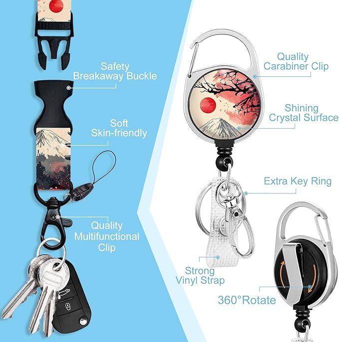 Lanyards for Id Badges, Badge Holder with Retractable Reel Belt Clip, Red Moon Work Name Tag Lanyard Vertical ID Card Protector Case for Women Nurse Doctor Teacher Student