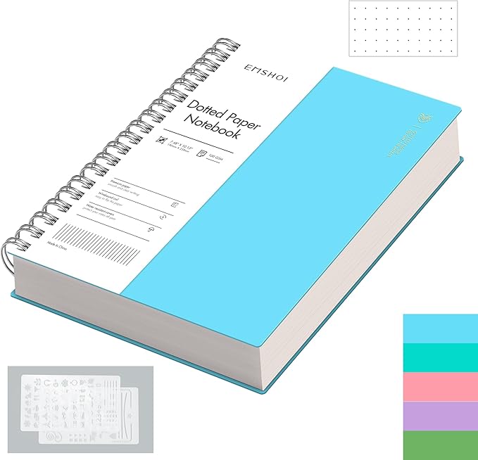 EMSHOI B5 Spiral Notebook Bullet Dotted Journal, Large 7.48" X 10.15", 300 Pages/150 Sheets, 100gsm Dot Grid Paper, Waterproof Hardcover, for Office School Women Men Work Writing Notes-Blue