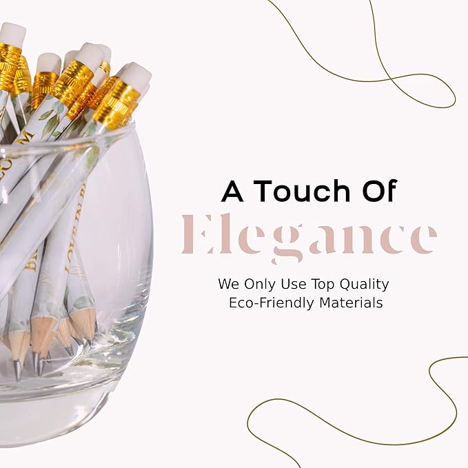 Markt Mini Pencils for Bridal Shower Games, Bridal Shower Pens, Small Pencil Set For Prizes, Game Winner Gifts, Golf Pencils With Erasers (Greenery, Eucalyptus)