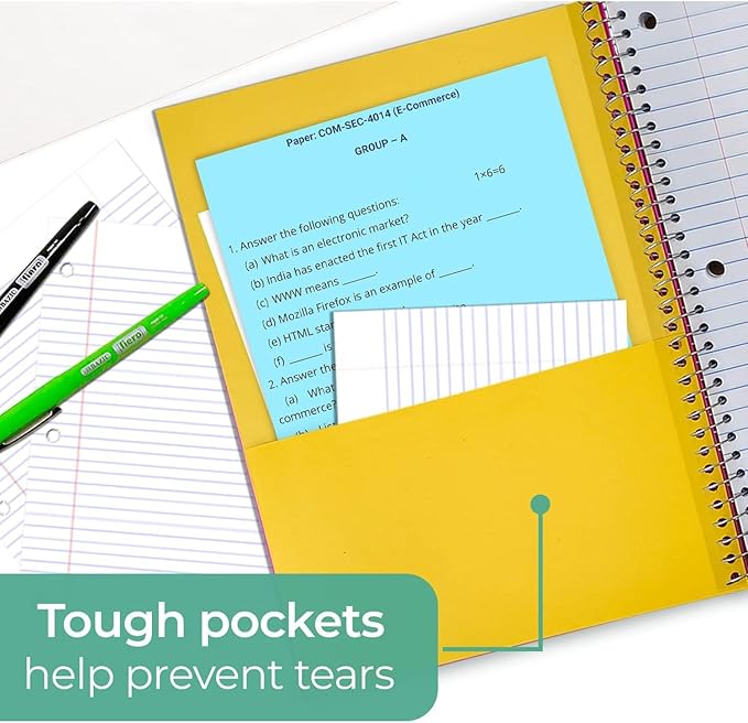 5 Subject Spiral Notebook, 3 Pack, Wide Ruled, Water Resistant Cover, Thick 300 Pages/Book (150 Sheets), 8 x 10-1/2, 3 Hole Punched, Colored Dividers, Assorted Colors, Bulk School & Office