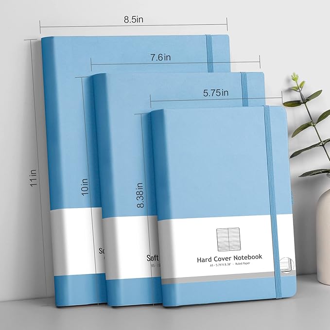 AHGXG Thick Notebooks - B5 Large Lined Journal for Women, 320 Numbered Pages Notebooks College Ruled, 100gsm Thick Paper, Leather Softcover, 7.6'' X 10''- LightBlue