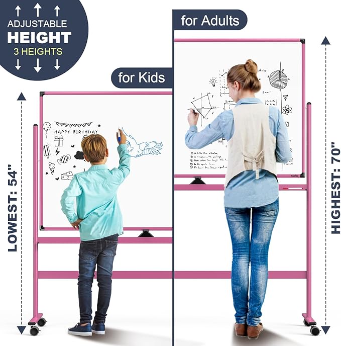 Rolling Whiteboard, 48x32 Inches Dry Erase Board with Stand, Large Mobile Whiteboard on Wheels, Standing White Board for Office, School, Home, Magnetic Double Sided White Board with Paper Pad