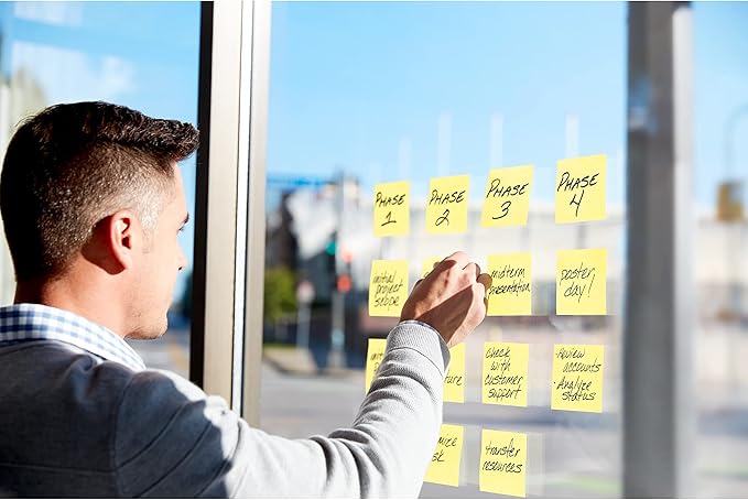 Post-it Super Sticky Notes, 24 Sticky Note Pads, 3 x 3 in., School Supplies, Office Products, Sticky Notes for Vertical Surfaces, Monitors, Walls and Windows, Canary Yellow