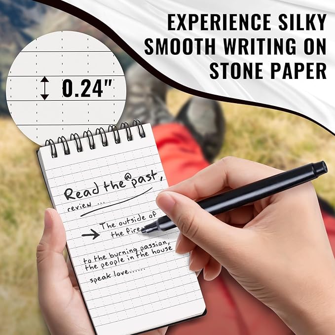 POPYOLA 8 Pack Waterproof Pocket Notebook, 3x5 Pocket Notepad, All Weather Mini Spiral Notepad, Write in the Rain Police Notepad with 100 Squared Pages for Outdoor Home Office School, Black