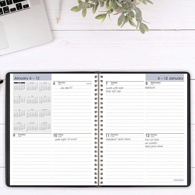 AT-A-GLANCE 2025 Planner, Weekly, 7" x 8-3/4", Medium, Block-Style, DayMinder, Black (G5350025)