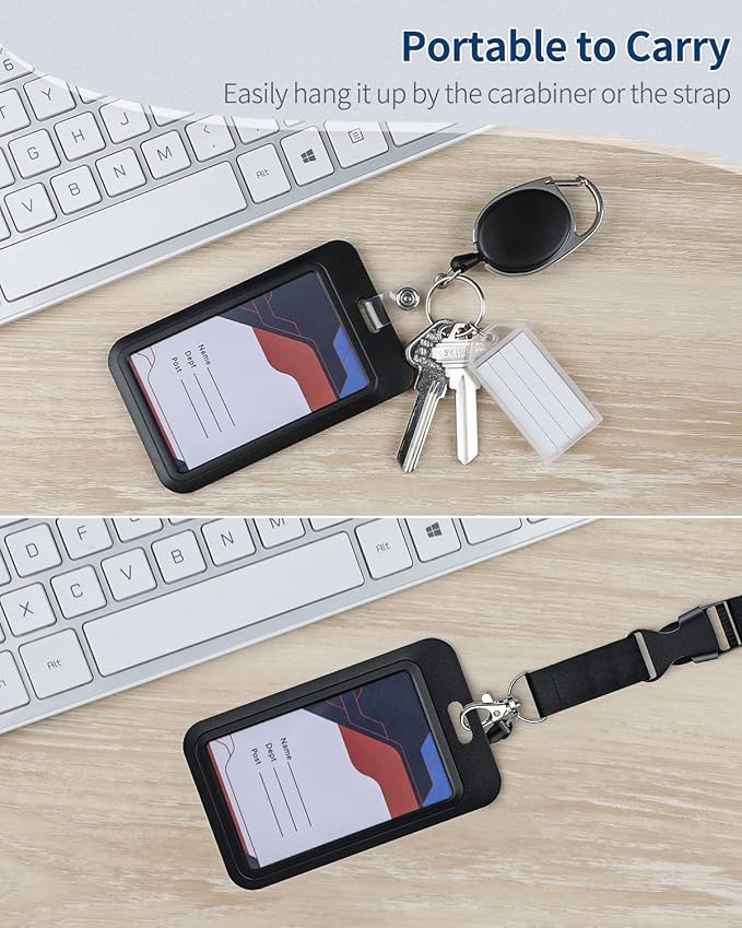 Uniclife 2 Pack Floral Sliding Badge Holder Flower Plastic Case with Retractable Badge Reel Carabiner Clip and Detachable Lanyard Strap Hard Vertical Card Protector for Women Nurse Teacher