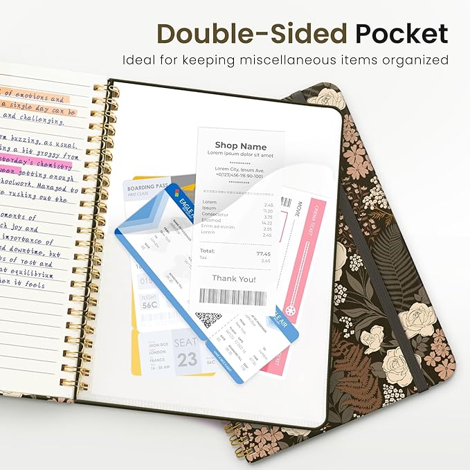 Lined Spiral Journal Notebook for Women, A5 College Ruled Journals for Writing, Hardcover Notebooks for Work, Note Taking and Office School Supplies,140 Pages - Wild Rose