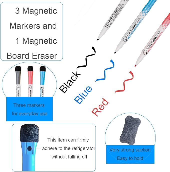 Magnetic Dry Erase Calendar for Refrigerator,Fridge Calendar Magnet Combo - Ideal for Dry Erase, Magnetic Calendar, and Home Decor, White