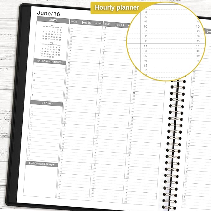 2024-2025 Weekly Appointment Book - Appointment Book 2024-2025, Jul 2024 - Jun 2025, Daily/Hourly Planner with Tabs, 15 Minutes, 8.26" x 10.7", Wirebound - Black