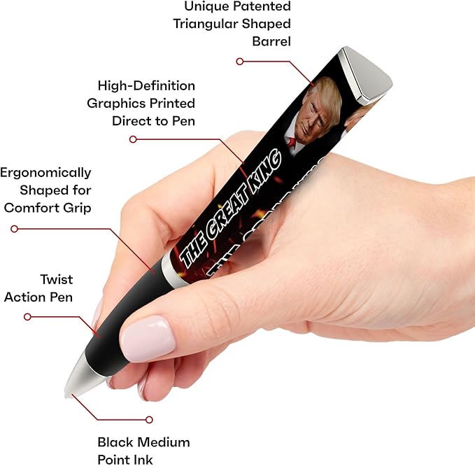 Trump Collectors Set Ballpoint Pen - Black Grip, MAGA Trump 2024 Design, 3-Sided Pen Imprinted in USA