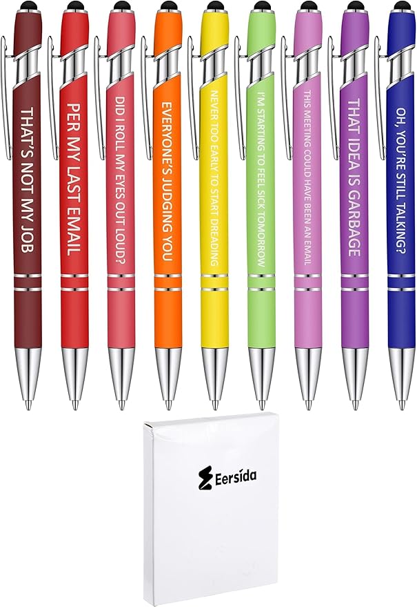 Eersida 10 Pcs Snarky Office Pens Funny Insulting Pens Arcastic Negative Quotes Ballpoint Macaron Touch Stylus for Office, Black Ink