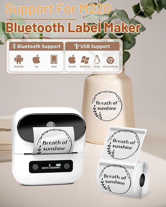 Phomemo Transparent Thermal Labels for M110/M220/M221/M120/M250 Label Maker,1.96"x1.96"(50x50mm),140 Labels/Roll, Multi-Purpose Self-Adhesive Phomemo Original Labels for Barcode/Logo/Business/Home Tag