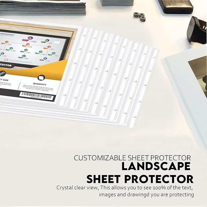 PERFORMORE 25 Pack of 8.5β x 14β Heavyweight Landscape Sheet Protectors, Legal Paper Sleeves, Clear Archival Quality, Horizontal Legal Size Clear Sheet Protectors for Binders Documents