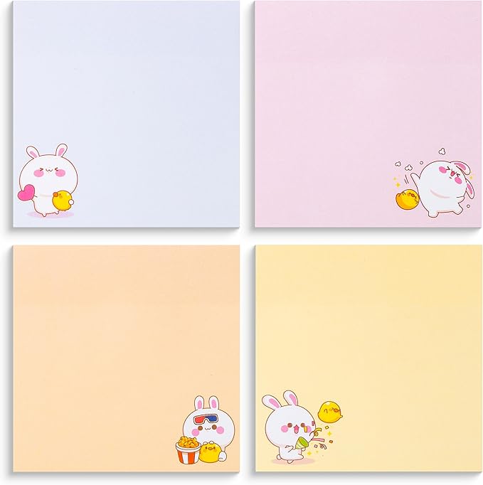 Mr. Pen- Sticky Notes, 3”x3”, 8 Pads, 400 Sheets, Cute Rabbit Sticky Notes, Sticky Pads Sticky Notes Aesthetic, Colorful Sticky Notes Bulk Sticky Notes Cute Sticky Notes for Women